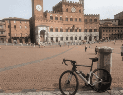 Gravel Bike 3T Racemax Rival stopped in a central square in Siena